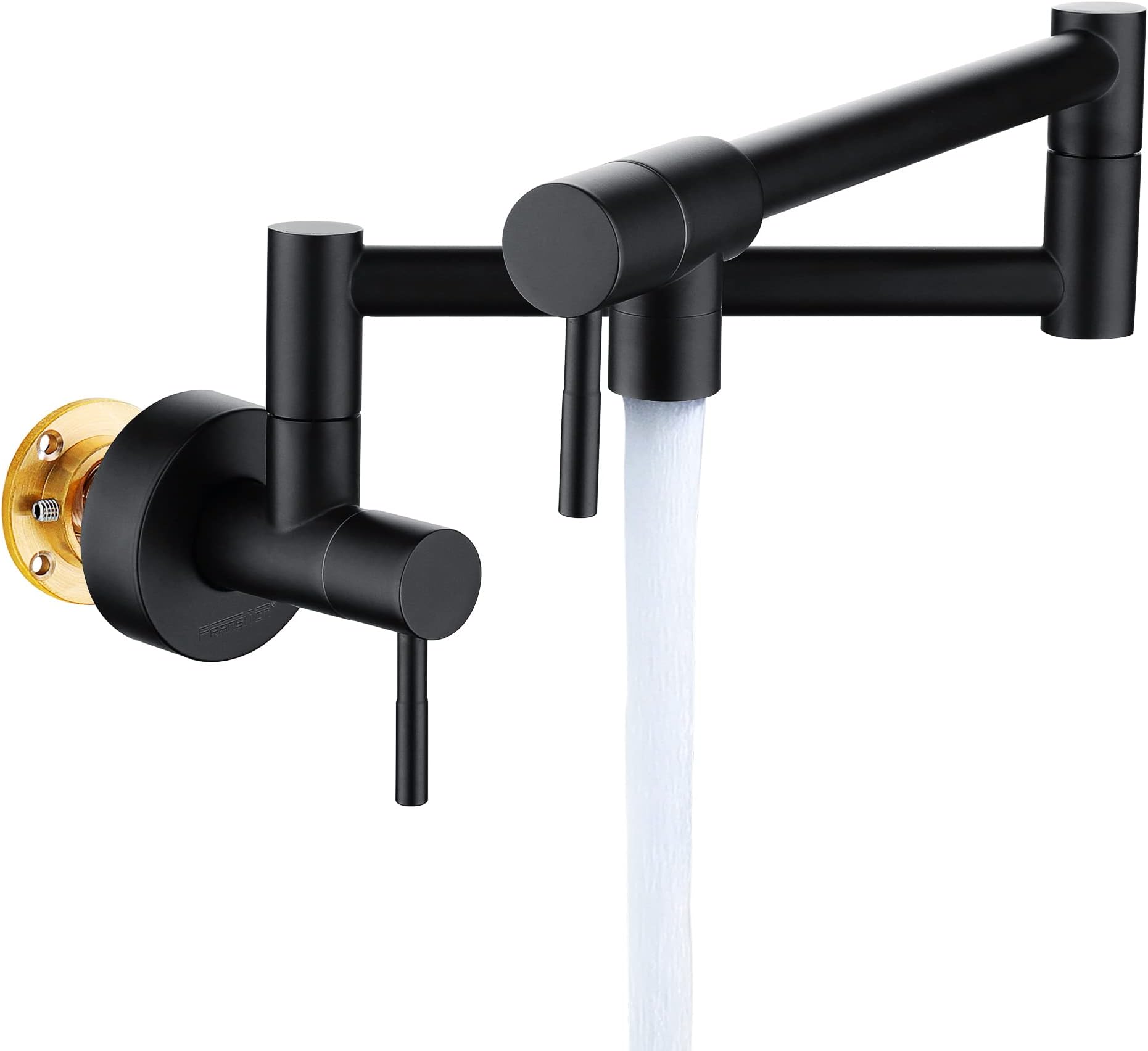 Fransiton Matte Black Pot Filler, Pot Filler Faucet Wall Mount, Brass Folding Stretchable with Double Joint Swing Arm Single Hole Two Handles Kitchen Restaurant