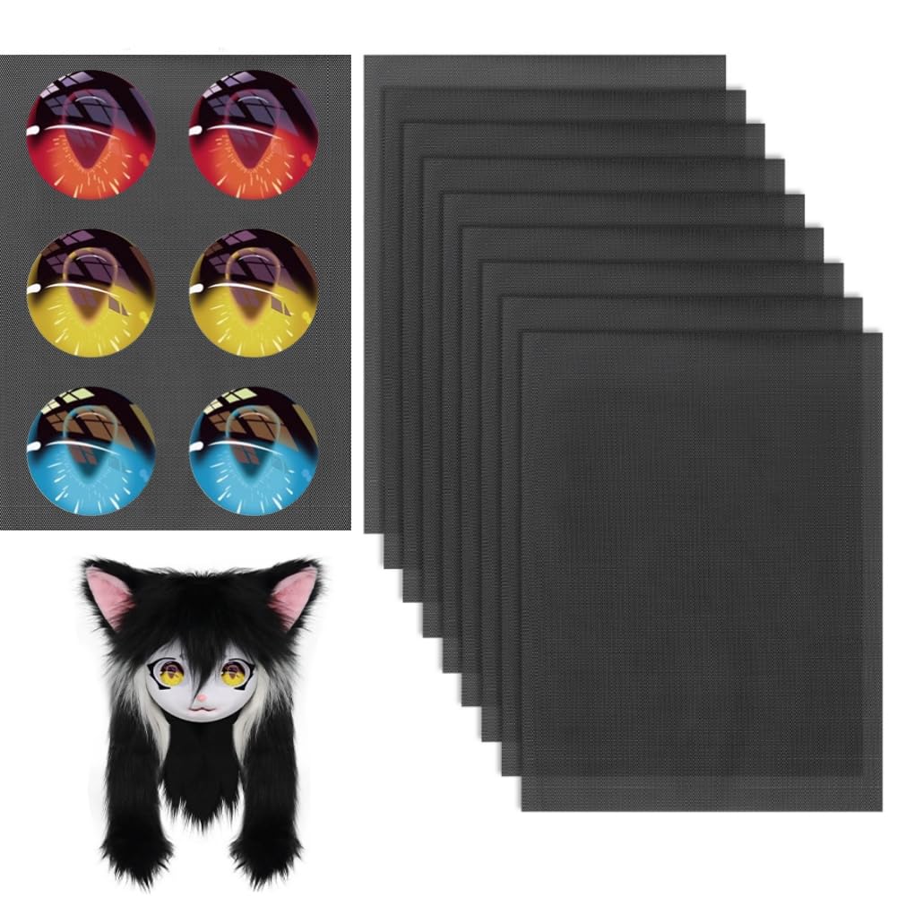 BENECREAT 10 Feuilles Mesh Yeux Fursuit - Filet Imprimable Imperméable PVC Noir 30x22cm Pour Fursuits, Poupées Et Cosplay