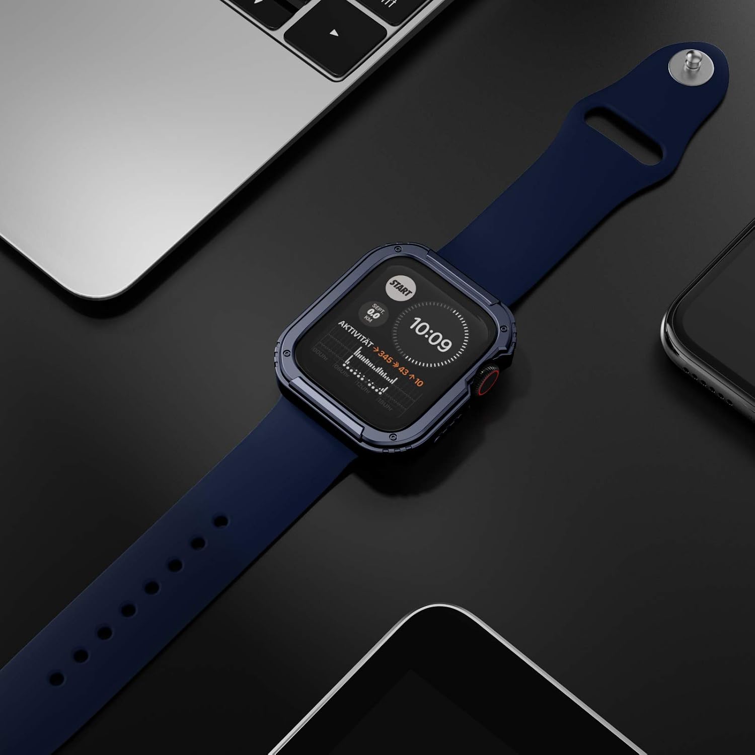 Recoppa Rugged Apple Watch Case 42mm Series 3/2/1 with Screen Protector, Durable Military Grade Quattro Pro Series Drop-Proof Protective Cover Full Coverage Shock-Proof Bumper for Men iWatch(Blue)
