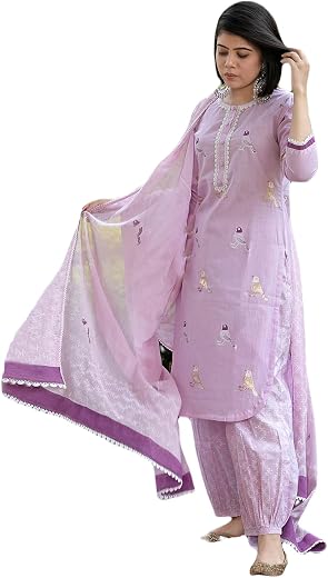 GoSriKi Women's Rayon Blend Hand Block Printed Straight Kurta with Pant & Dupatta