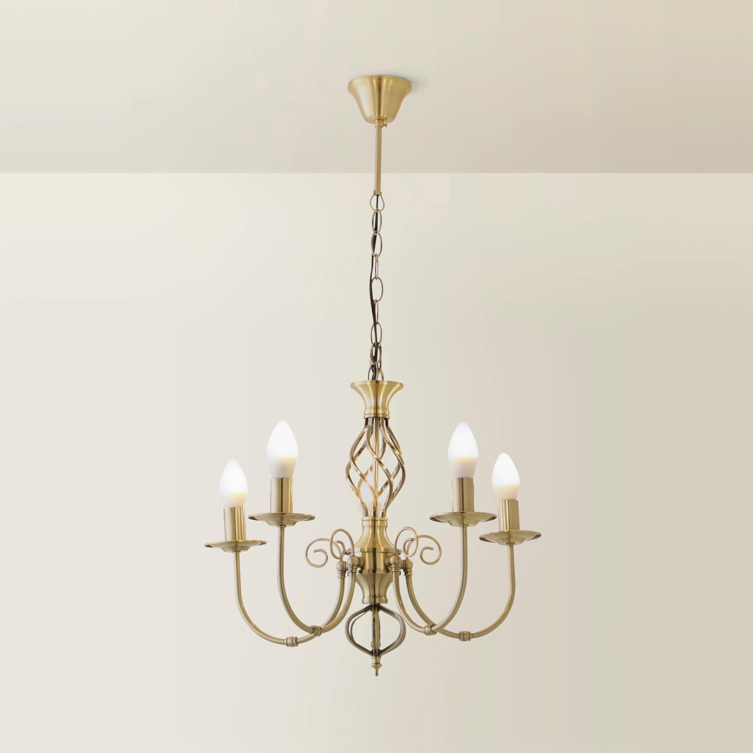 B&Q -  Memphis Traditional Style Antique Gold Barley Twist 5 Way Ceiling Light Chandelier