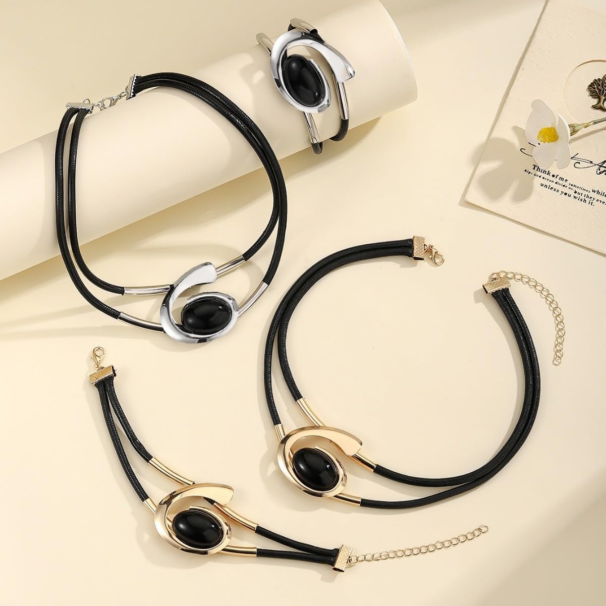 Gold Jewelry Set, Silver Black Boho Western Chunky Vintage Pendant Necklace Stack Trendy Adjustable Non Tarnish Cowgirl Dainty Hypoallergenic Earrings Jewelry Sets For Women - Image 6