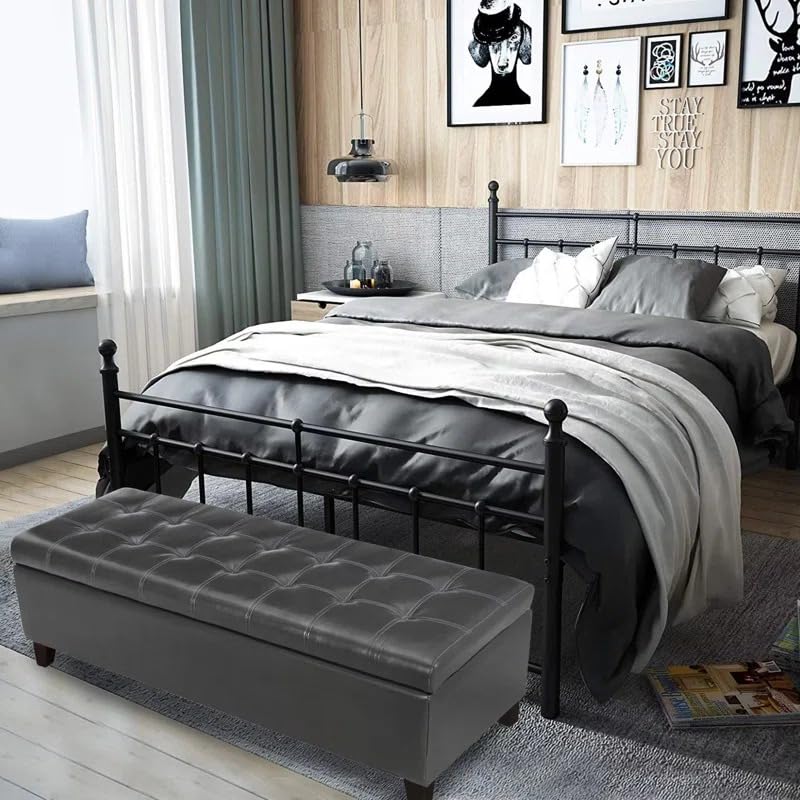 Image of LEGACY OF COMFORT Nysir 2 Seater Sofa Upholstered Ottoman Bench with Storage, for Living Room, Bedroom, Entryway (Dark Grey Leather)
