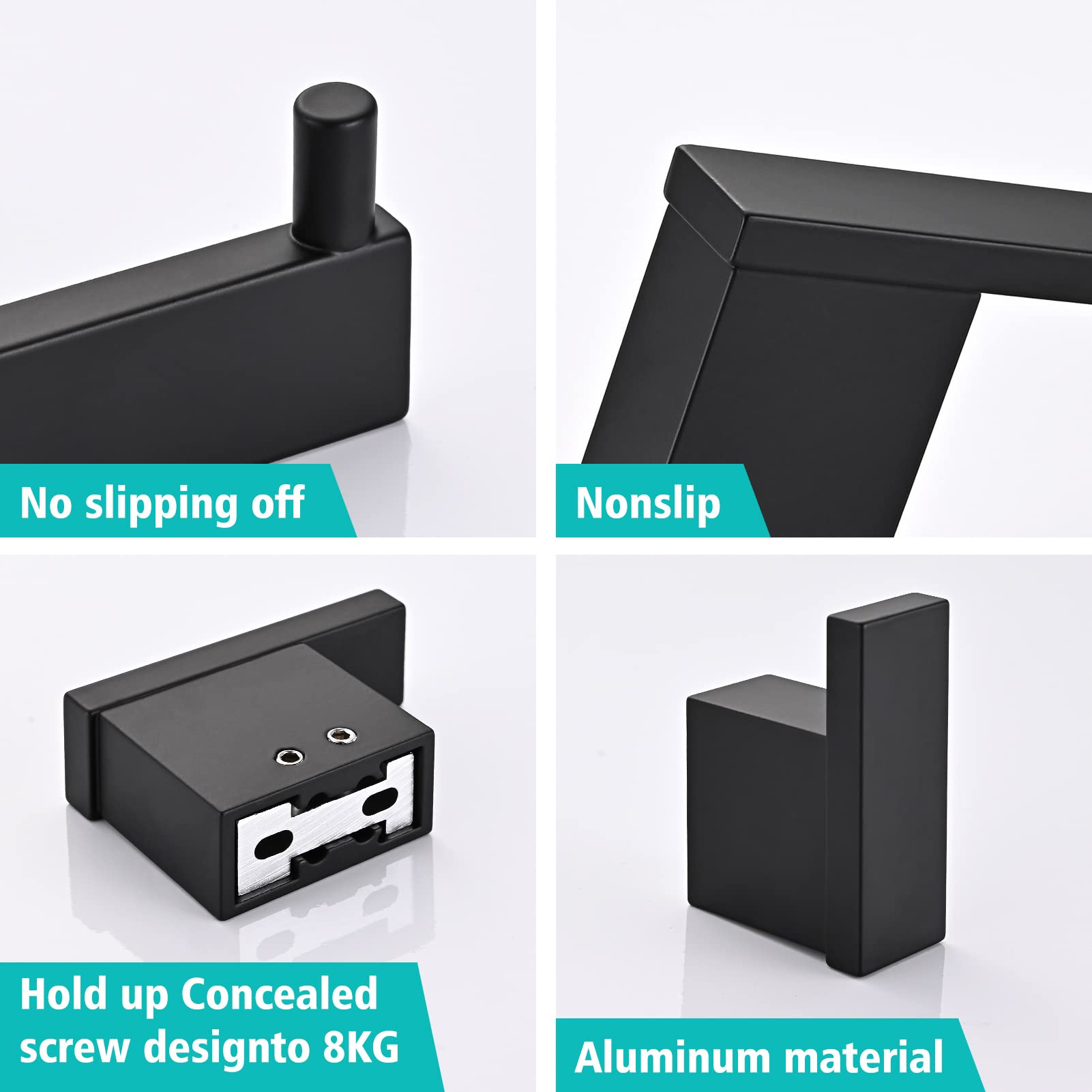 Accesorios Baño Set de 5 Piezas, Toalleros de Baño de Pared Aluminio, Toallero 40cm, Toallero de Papel y Gancho para Toalla de Baño, Colgador Toalla Baño Juego Cuartos Set de Baño, Negro