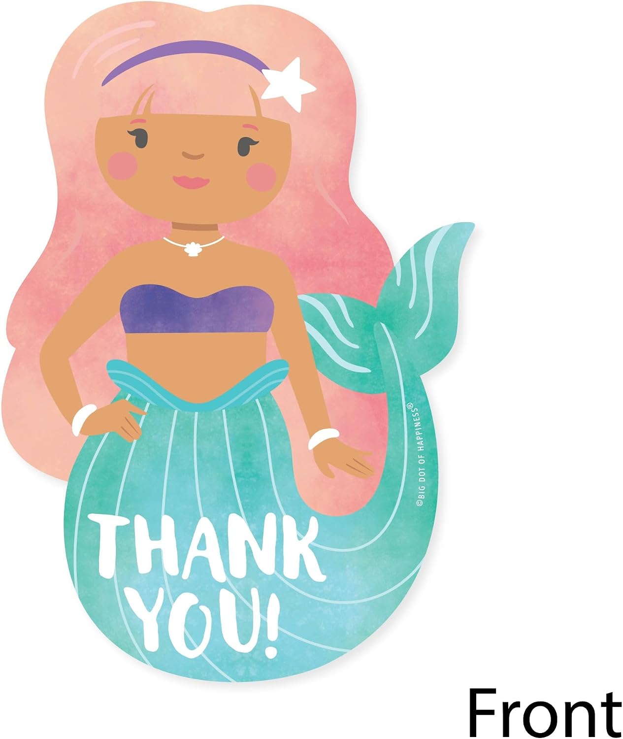 Big Dot of Happiness Mermaid Thank You Cards with Envelopes (Skin Tone 2), Flat Mermaid Birthday Party Blank Thank You Note Cards for Girls - Set of 12