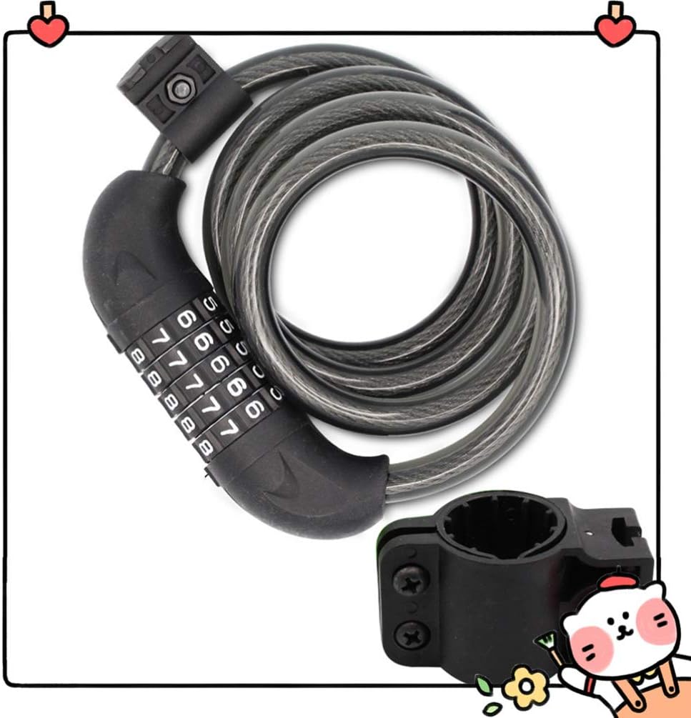 Garneck 1pc Combination -Theft Steel Wire Bike Lock Spiral Cable Lock for Motorcycles and Tools Black Random Color
