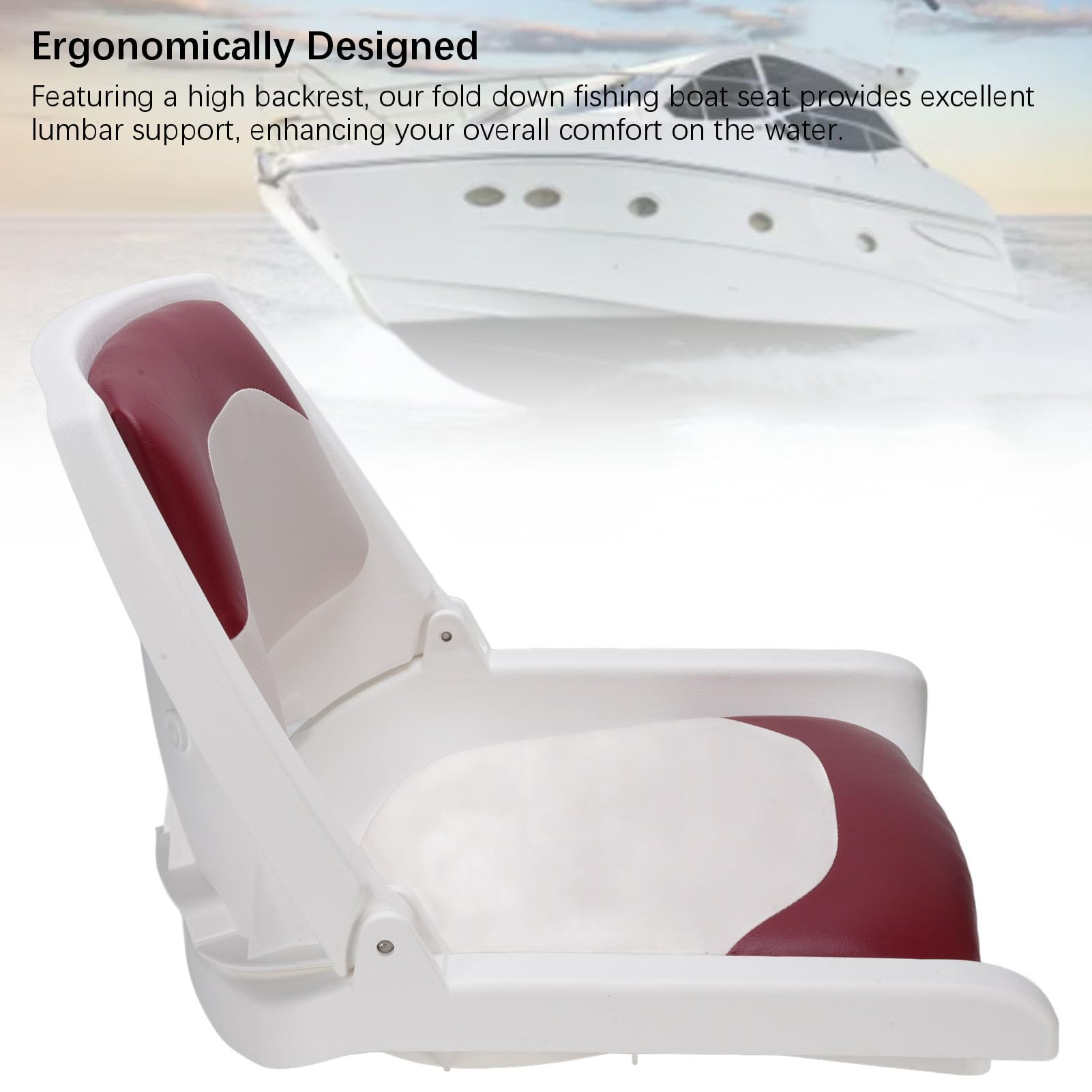 CHICIRIS Sedile pieghevole per barca, sedile da pesca pieghevole con schienale alto in pelle PU e memory foam per kayak, yacht, barche da pesca, resistenza di grado marino
