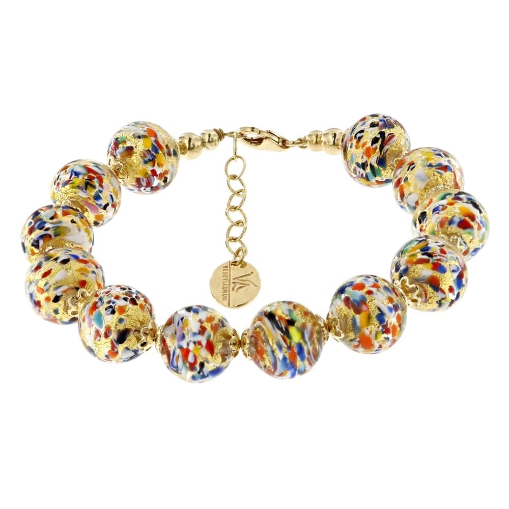 Venetiaurum - Bracciale per Donna Con Perle 12mm In Vetro Originale Di Murano E Argento 925 - Gioiello Made In Italy Certificato