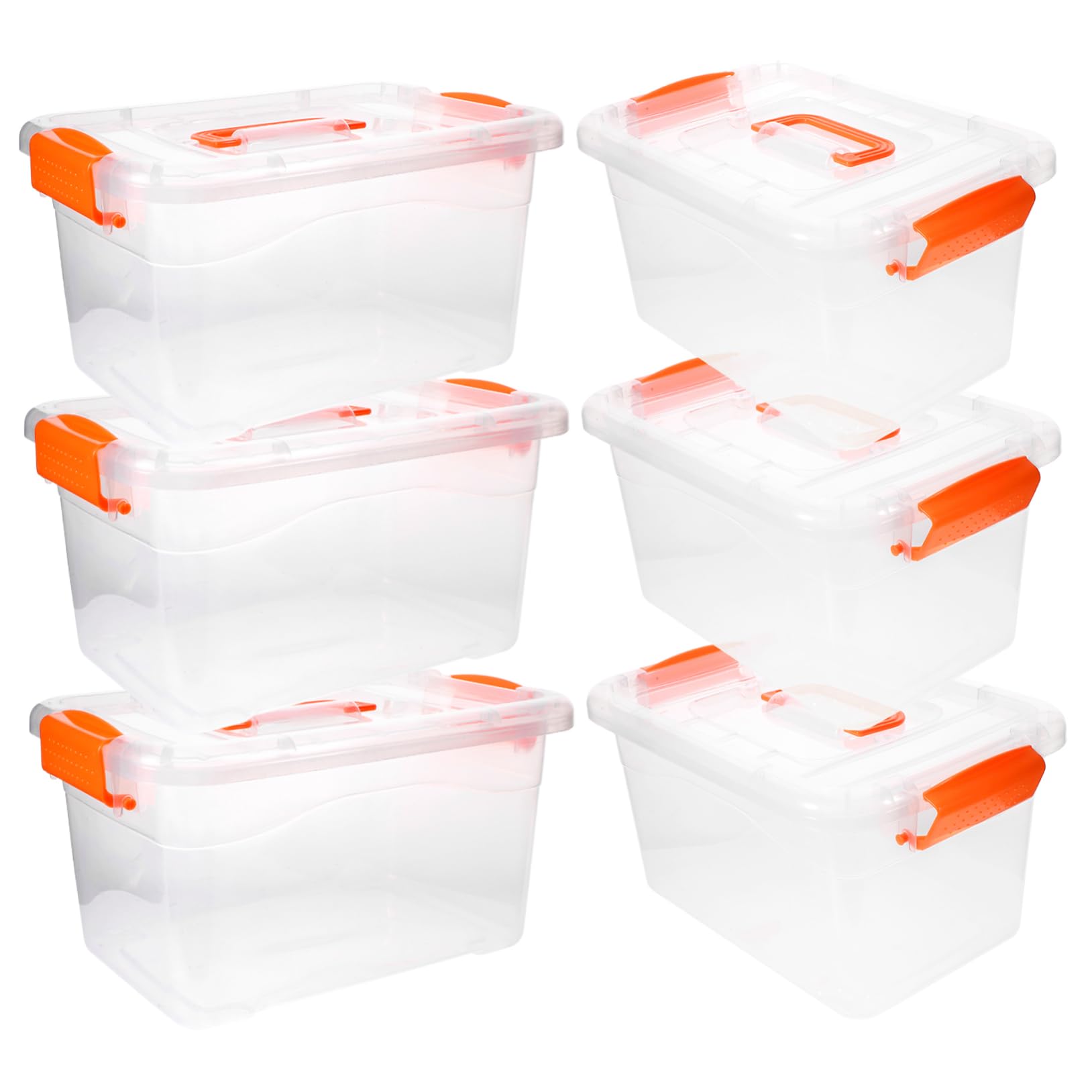Cajas de Almacenamiento Tapa 3 Litros Resistentes Transparentes Naranja Asa para Cocina y Oficina Set 6 Unidades Apilables Reutilizables Organizadores Prácticos