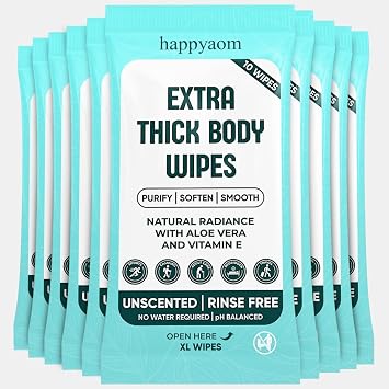 XL Shower Body Wipes 10 Packs - 100 Ultra Thick Aloe Vera Wipes for Women, Men & Elderly - Adult Bathing, Rinse-Free, Disposable Washcloths