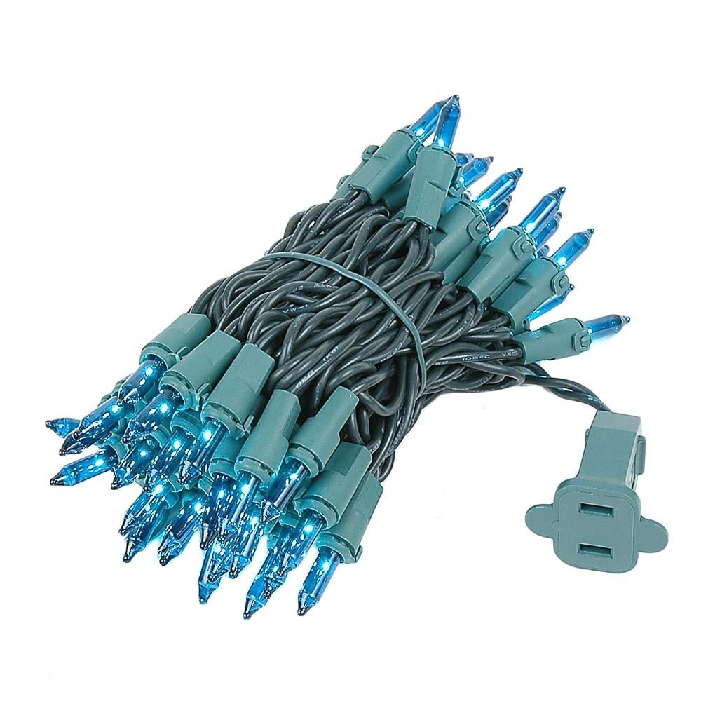 Novelty Lights 11 Feet 50 Bulbs Traditional Incandescent Mini Lights, Teal on Green Wire with 2.5" Spacing, Commercial Grade and UL Listed for Indoor/