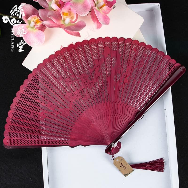 Handheld Fans, Women's Carved Hollow Craft Folding Fan， All Bamboo Fan，Outdoor Decorative Hand Fan Dancing, Home Decoration Folding Fan for Dancing Party Tea Party Variety Show (Color : 2)