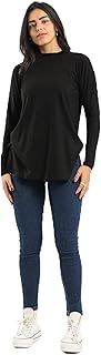 كارينا توب اسود برقبة مرتفعة للنساء - مقاس S - قطن ياقة نصف رقبة