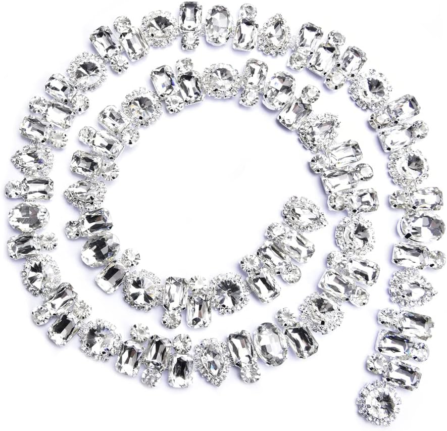 XINMILI1 Yard Flower Rhinestone Claw Chain Welding Diamond Crystal Code Trim DIY Necklace Ribbon Clothing Luggage Accessories (2.2CM Width, Crystal)