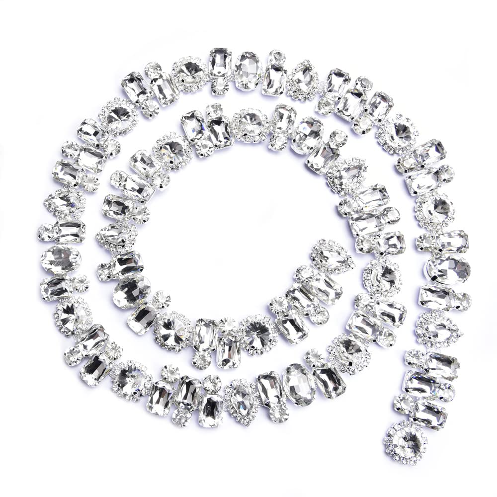 XINMILI1 Yard Flower Rhinestone Claw Chain Welding Diamond Crystal Code Trim DIY Necklace Ribbon Clothing Luggage Accessories (2.2CM Width, Crystal)