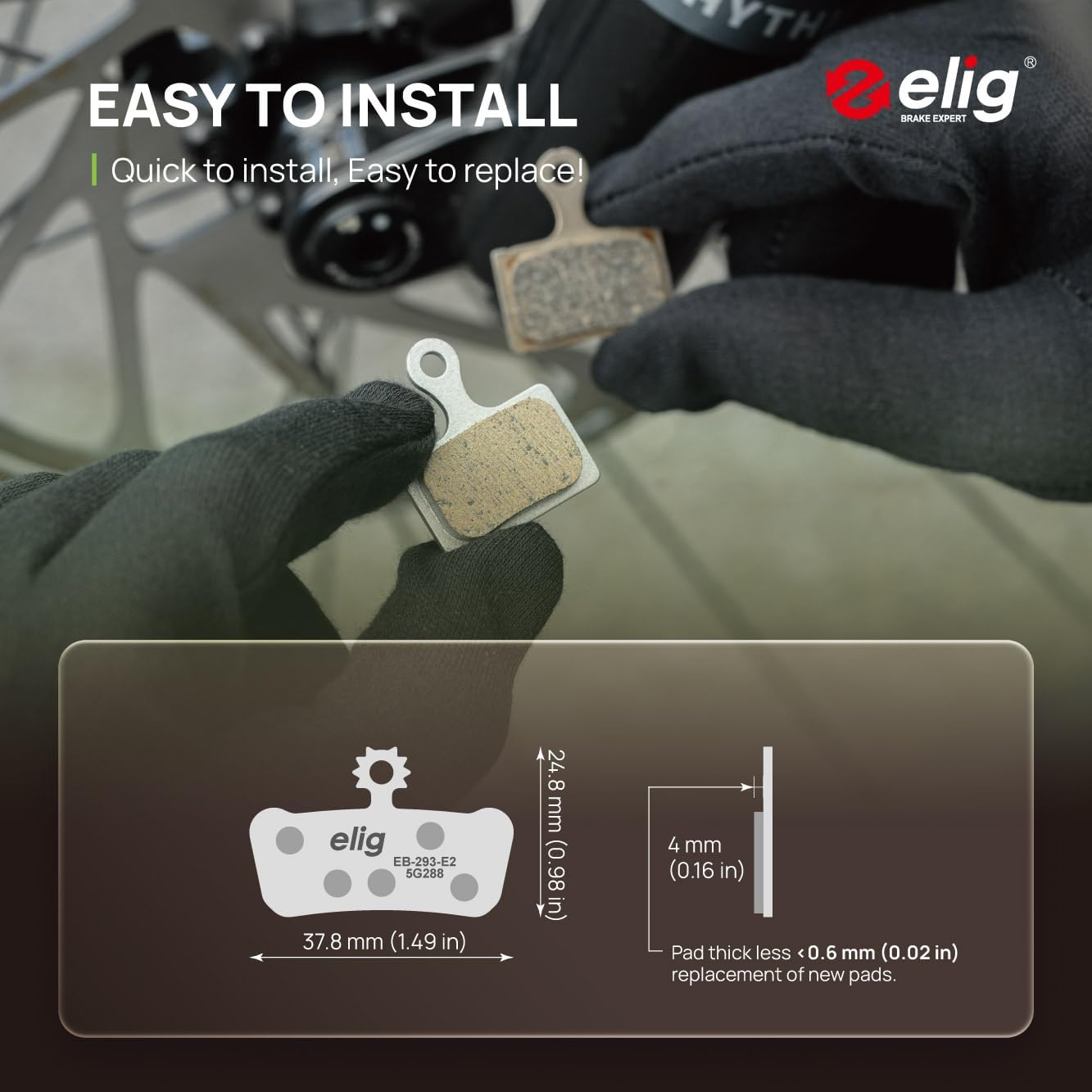 ELIG Bike Disc Brake Pads Compatible with Avid/Sram Elixir 7, 9, X0, G2 R, G2 RS, G2 RSC, G2 Ultimate, Guide R, Guide RS, Guide RSC, Guide T, Level Stealth｜MTB/XC/Trail