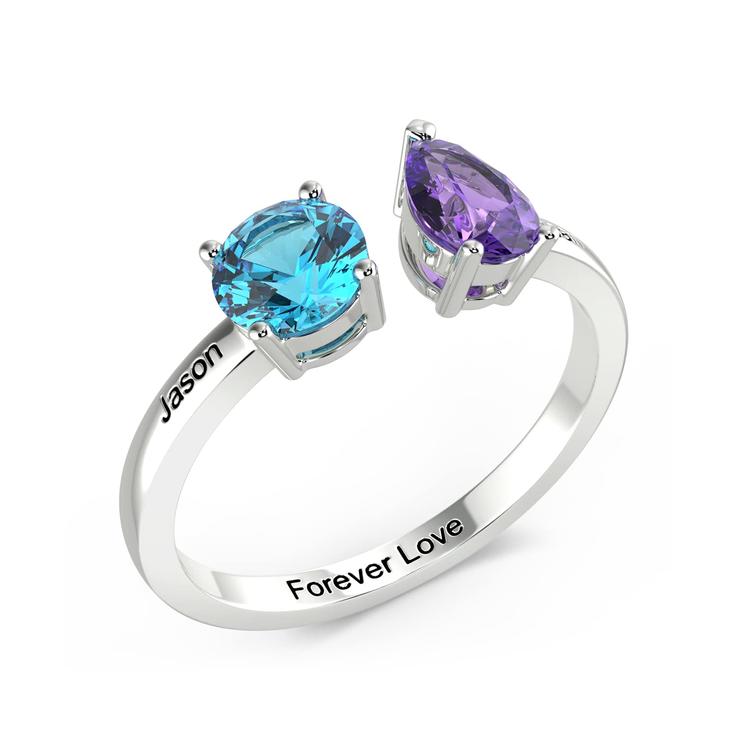 Wendy MadeToi Et Moi Ring Dual Birthstone Promise Rings for Her Sterling Silver Engagement Name Rings for Women Custom 2 Birthstones Name Promise Rings for Women Couples