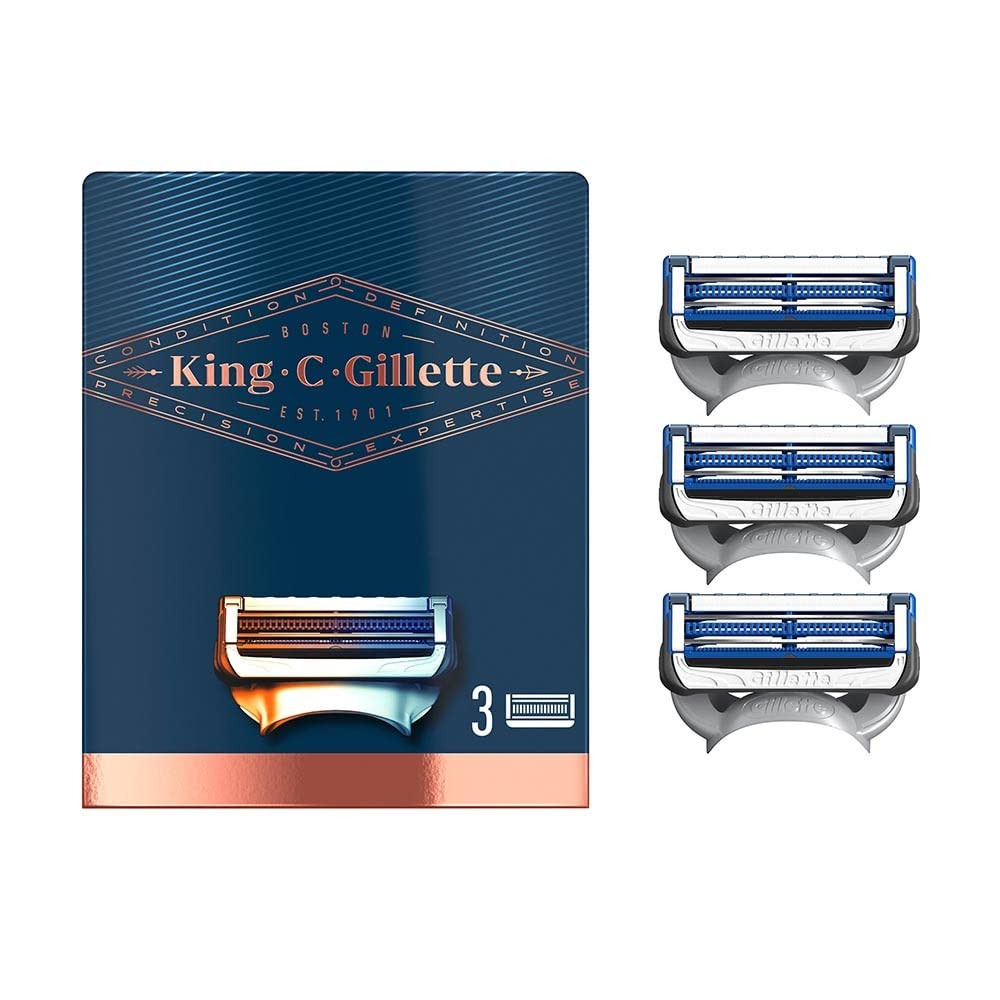 King C. Gillette Safety Razor Blades Pack of 3 Spare Parts with Precision Trimmer and Lubricating Remover