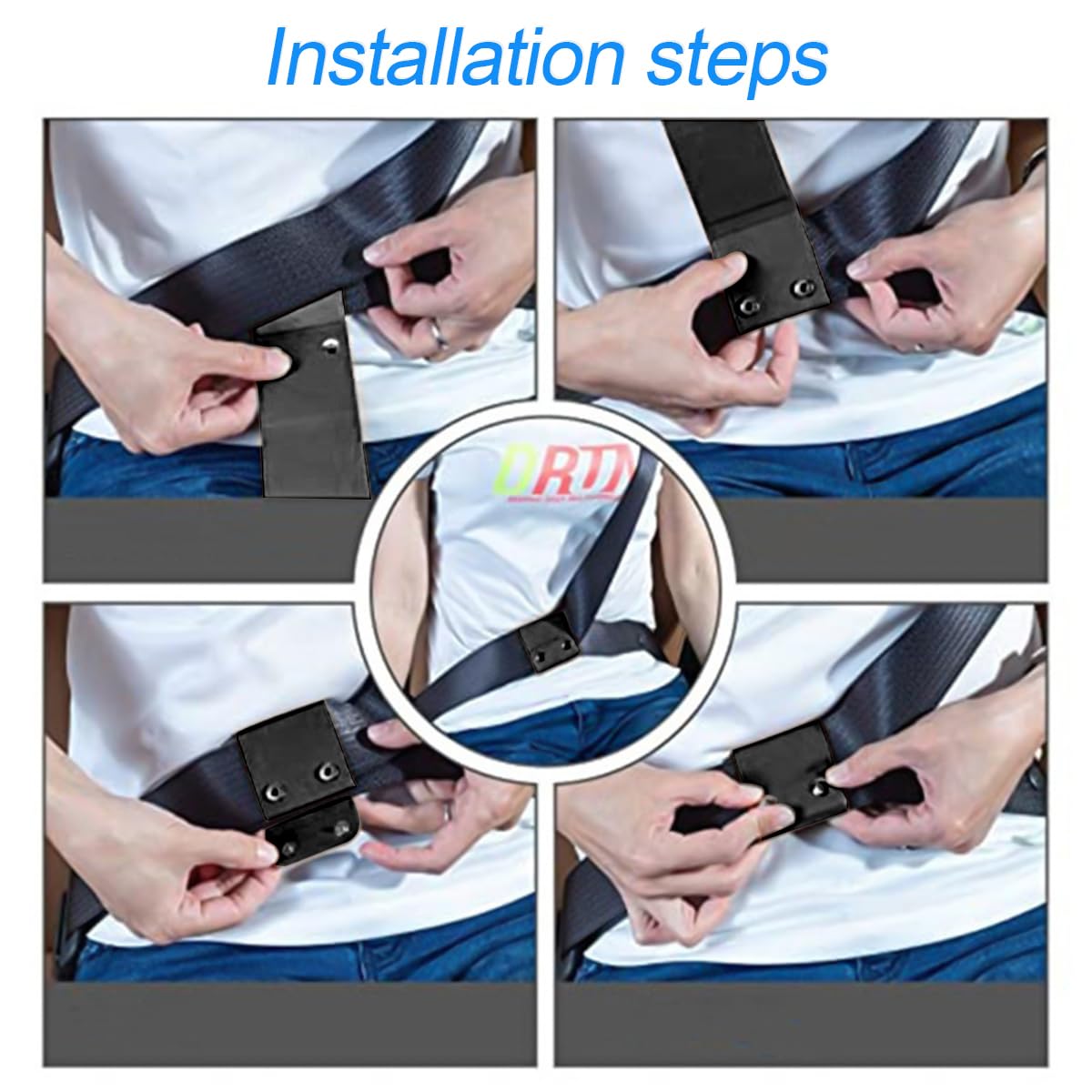 Lot De 2 Ajusteurs Ceinture Sécurité Cuir PU - Réglage Position - 5x5.5cm Noir