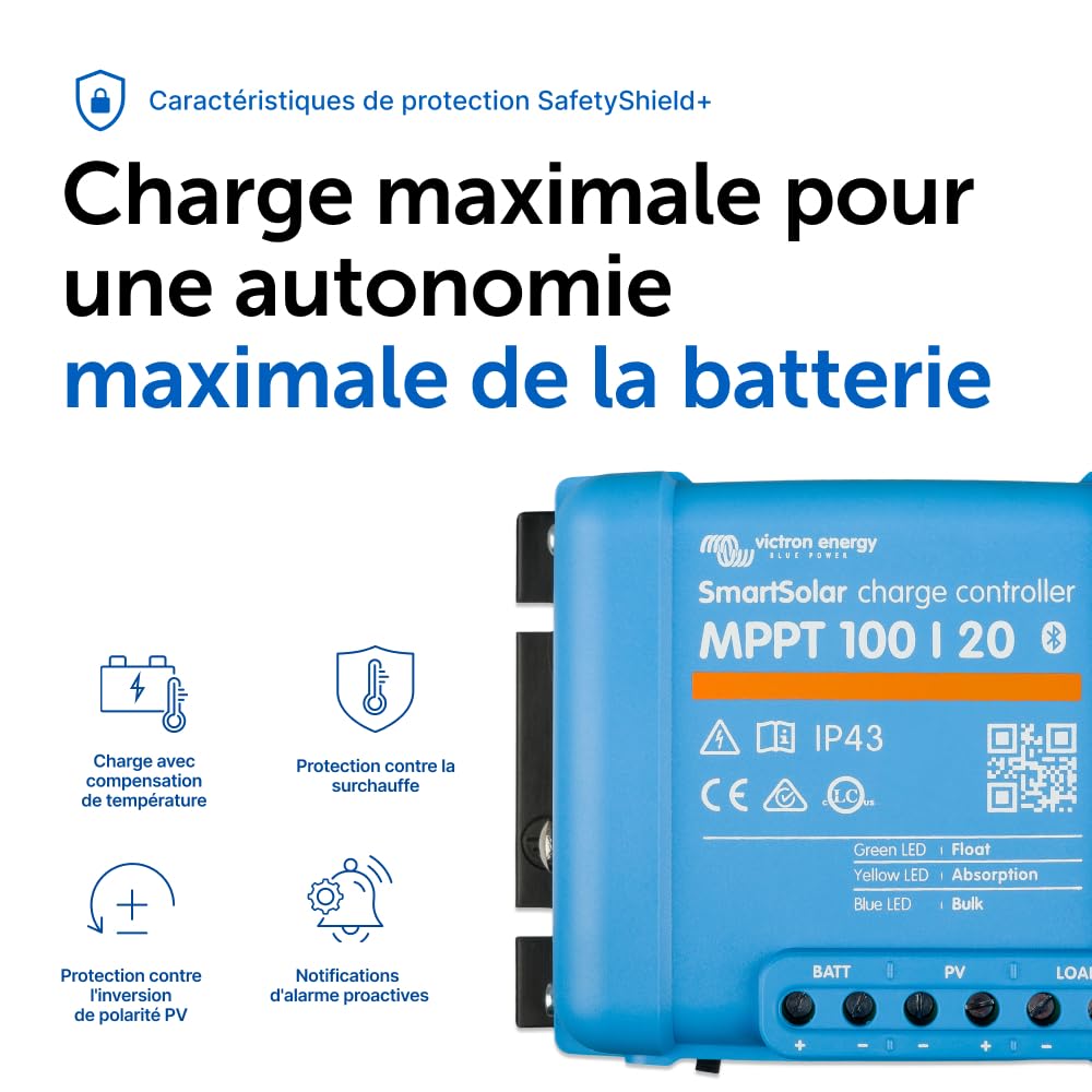 Victron Energy SmartSolar MPPT 100V 20 ampères 48-Volt Contrôleur de Charge Solaire (Bluetooth)