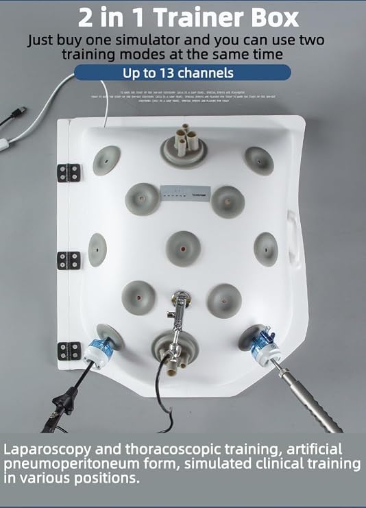 Laparoscopic Suture Practice Kit Trainer Box Simulator Laparoscopy Trainer Box, Laparoscopic Simulator Trainer Kit With 0°/30°Endoscope, 4 Instruments 10 Training Modules