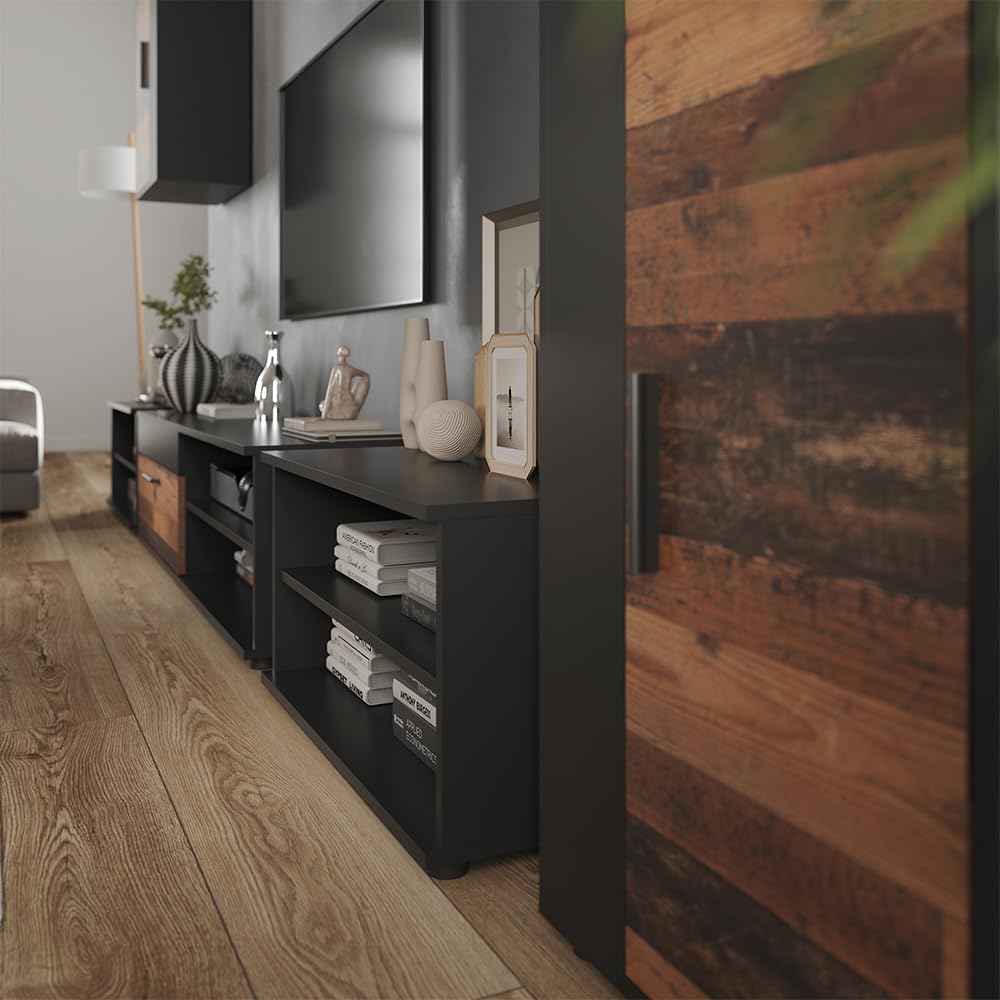 Vicco Ściana w salonie "Berno", Czarny/Oldstyle, Zestaw 6-częściowy