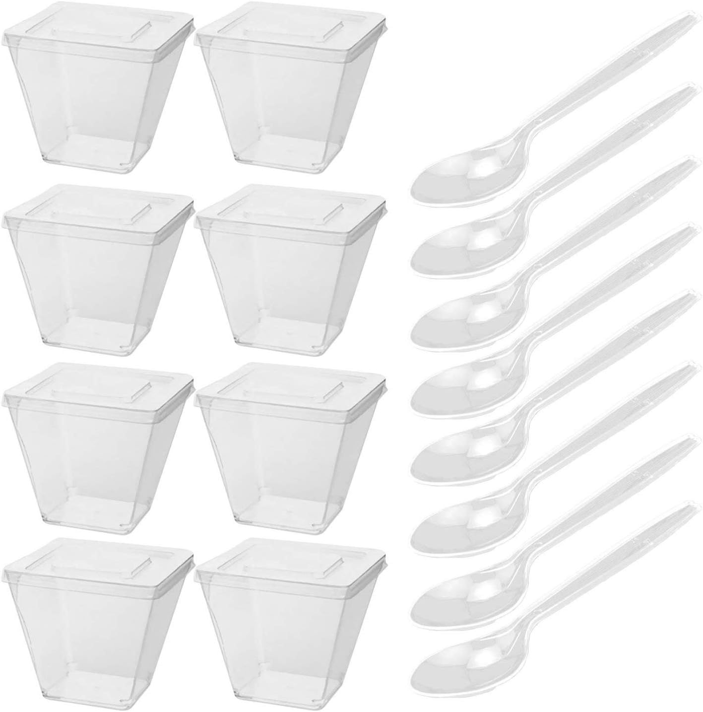 270ml Clear Plastic Mini Dessert Cups Appetizer Bowls with Lids and Spoons Set Small Catering Supplies Disposable Tasting Glasses Parfait Tumblers 20 PCS