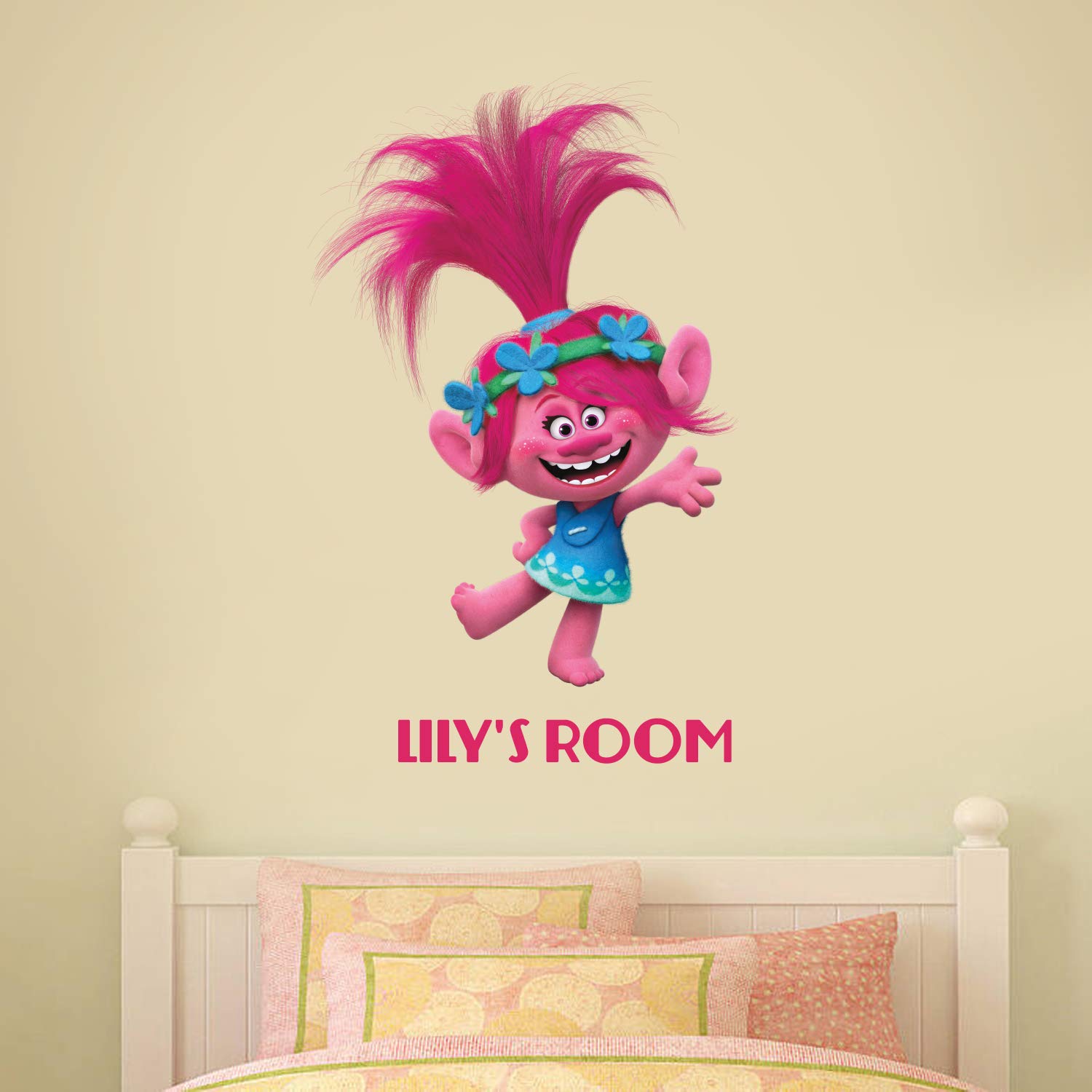 Beautiful Game Trolls - Poppy Personalised Wall Mural Vinyl Art Decal Sticker (60Cm (Waving))