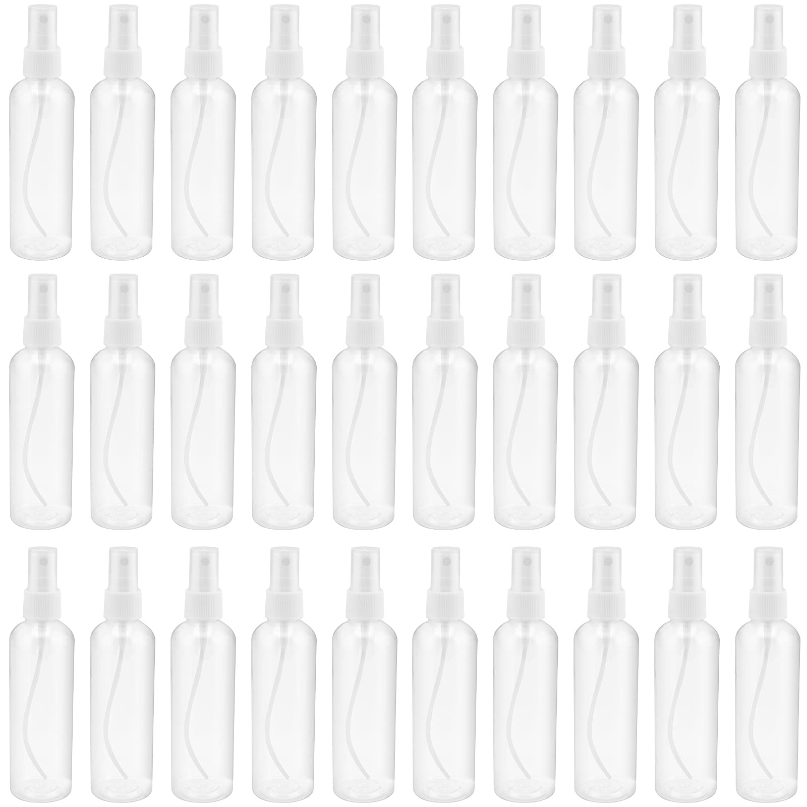 SINJEUN 30 Pack Clear Plastic Spray Bottles with Caps, 4 oz Spray Bottles Mist Sprayer, Refillable Empty Fine Mist Spray Bottle Mini Travel Size Spray Bottles, Leak Proof and BPA-Free
