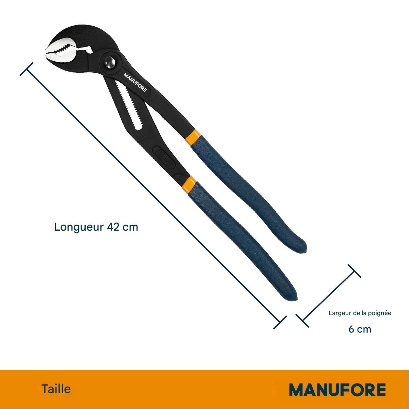 MANUFORE 400 mm Pinces Multiprises- Pince Plombier Grande Taille, Réglage Rapide par Bouton, Antidérapante & Durable,pour Bricolage & Plomberie