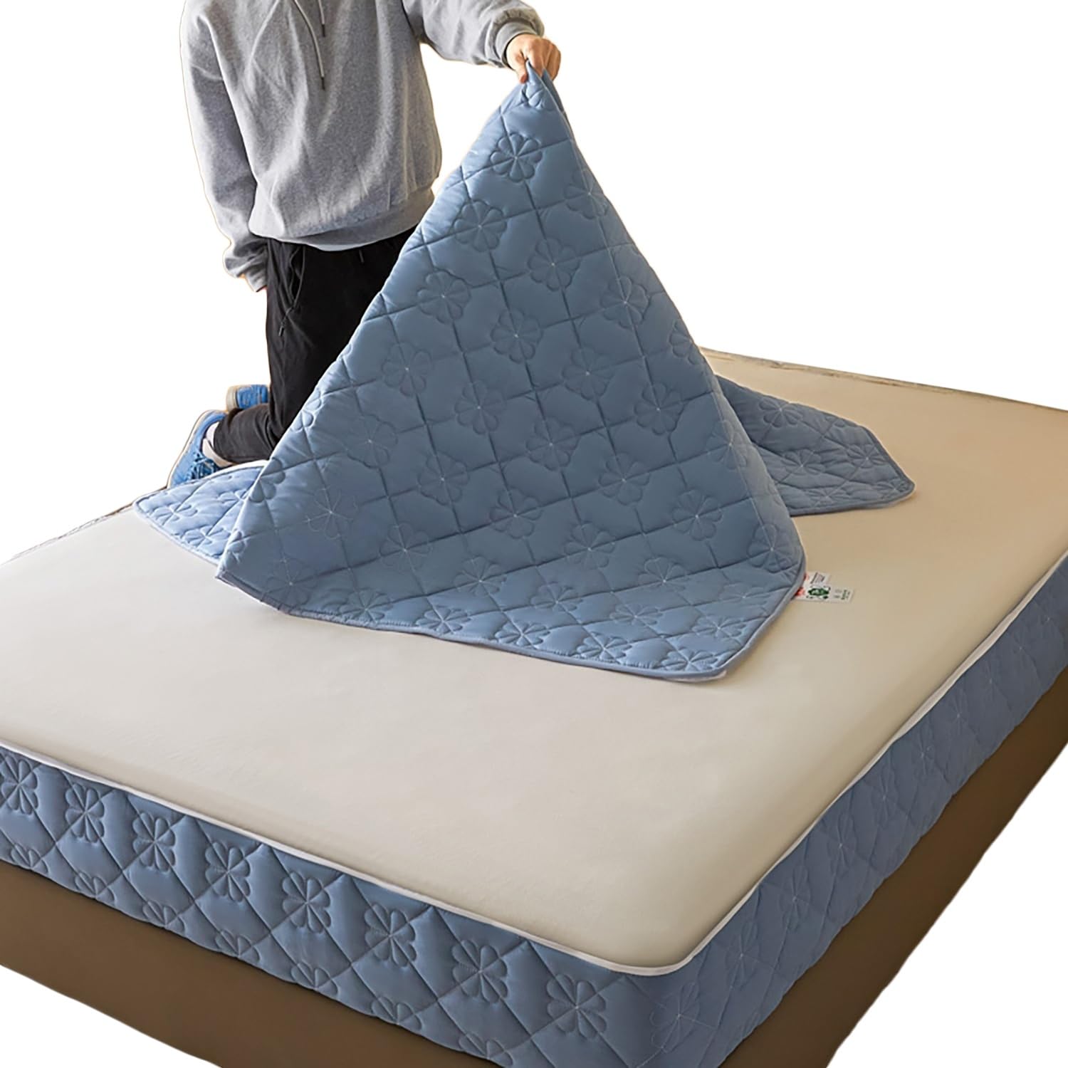 Mattress Protector with Full Zip, 4-Side Zippered Removable Cover, Quilted Breathable Mattress Cover Non-Waterproof, Dustproof Encasement for Moving Storage(Blue,90x200x30cm)