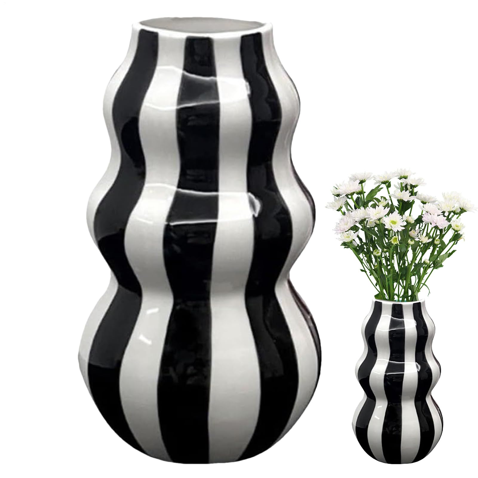 Vase en céramique maison : pot décoratif rayé pour fleurs