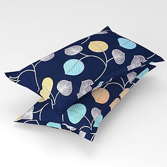 BSB HOME Premium Cotton Feel Elastic Fitted Bedsheets with 2 King Size Pillow Covers | Double Bed with All Around Elastic 180 TC Supersoft | Size - 72 x 78 + 10 inches | Blue & Yellow