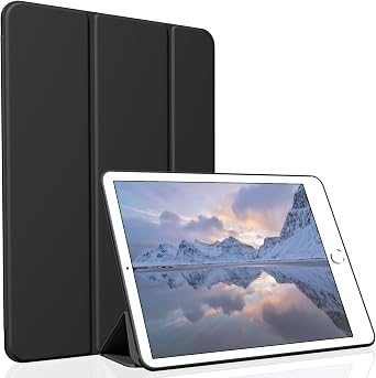 Case for iPad Air 2 2nd Generation 9.7 Inch, Black | Lightweight Soft TPU Back Shell, Trifold Stand Design, Auto Sleep/Wake Function, Smart Cover for iPad Air 2nd Gen 9.7" 2014