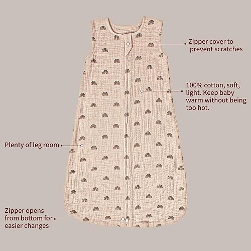 Miniatura 9 de PRIMLECT Saco de dormir de 0 a 3 meses, manta de muselina para bebé, saco de dormir con cremallera de 2 vías, saco de dormir ligero y transpirable