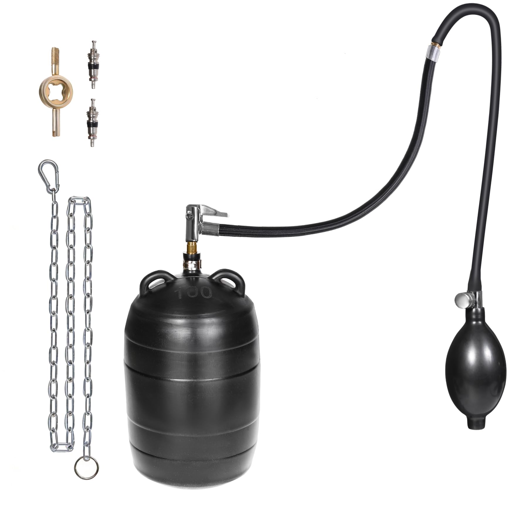 4 Inch Inflatable Pipe Plug Balloon Kit with Extension Hose,Safety Chain &amp; Pump, Rubber Sewer Test Ball for Drain Blocking, Plumbing Pressure Testing/Leak Detection(Fits 3.8"-4.2" Pipes)