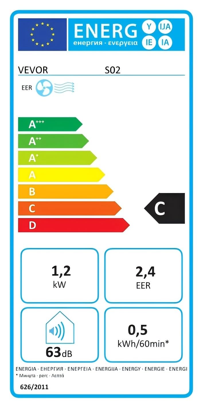 VEVOR Mobilny klimatyzator, 4250 BTU, 3-biegowy klimatyzator z 24-godzinnym timerem, zdalnie sterowana chłodnica, regulowana temperatura 16-32°C, na kemping na świeżym powietrzu, do kamperów lub