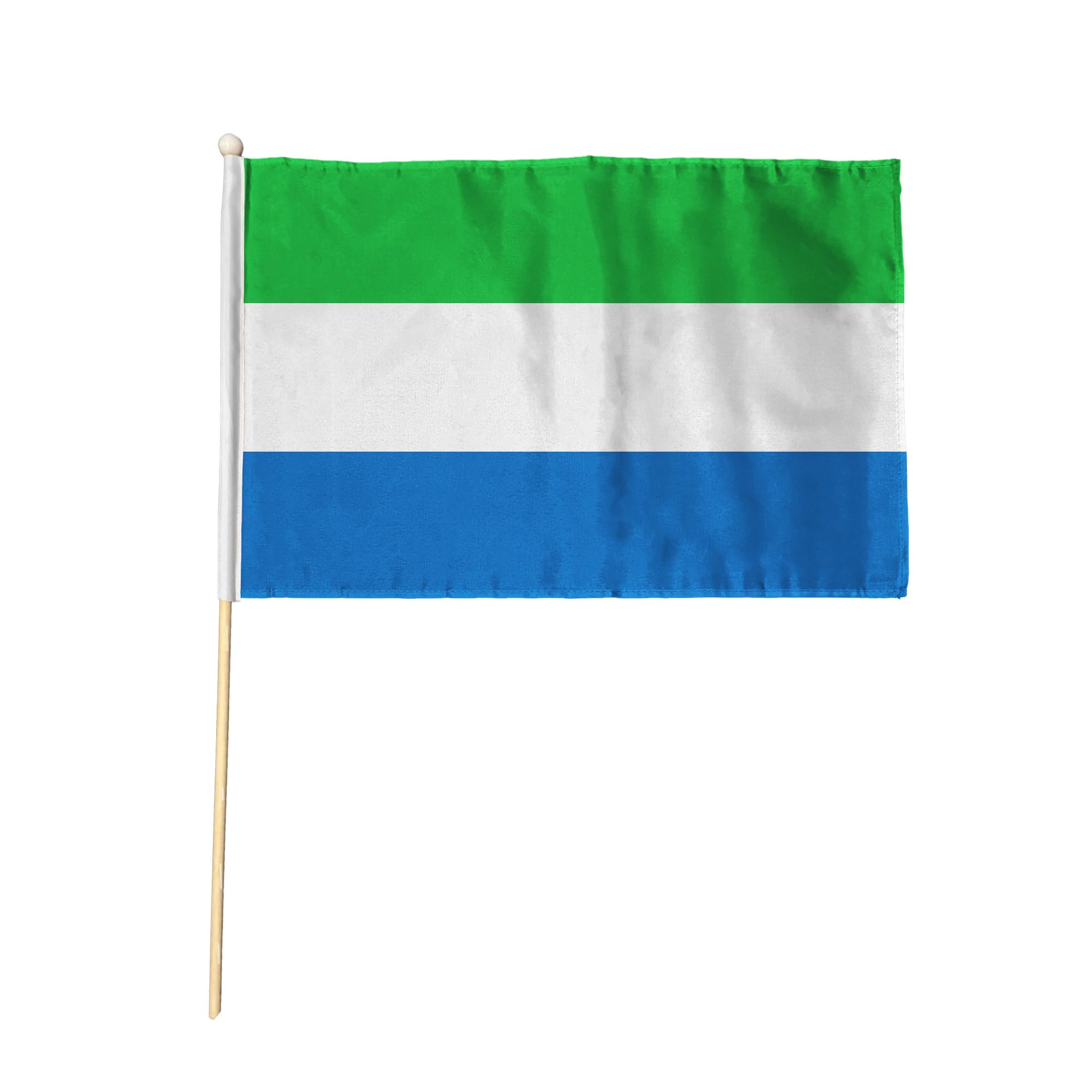 Flagtex Sierra Leone Pack of 6 Hand Waving Flag (18x12 Inch Large) - Premium Wooden Stick Hand Flag Big Size Natural Wood Pole Sierra Leonean National Flag Events Celebrations International