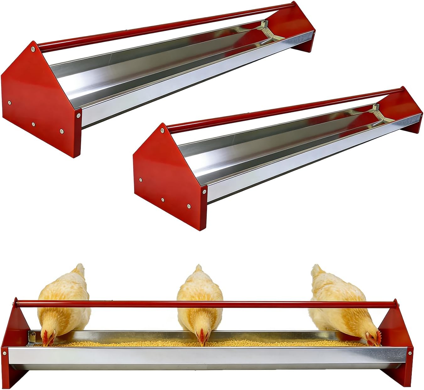 Chicken Feeding Trough,Chicken Feeder,45" Heavy Duty Galvanized Steel Feeder with Drainage Holes & Crossbar,Suitable for Poultry Feeder Trough for Chicken, Duck, Geese, Turkey (2 Piece)