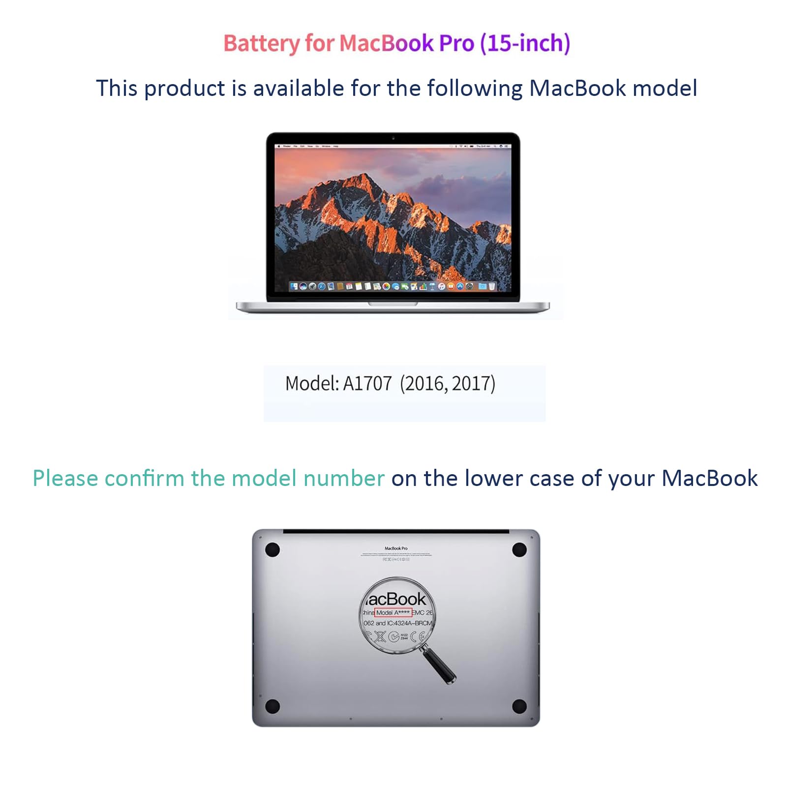 BNDeluxe Batteria di ricambio per laptop A1707 A1820 per MacBook Pro A1707 (2016, 2017) 15 pollici A1820 EMC 3162 3072 serie MLH32LL/A MLH42LL/A MLW72LL/A MLW72HN/A MLW82LL/A MPTR2LL/A 11.1.1. 4 V, 76