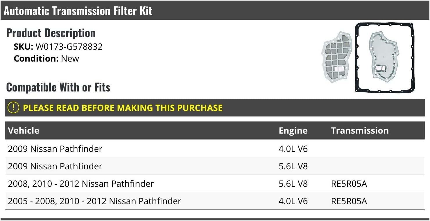 Marketplace Auto Parts Automatic Transmission Filter Kit - Compatible with 2005-2012 Nissan Pathfinder