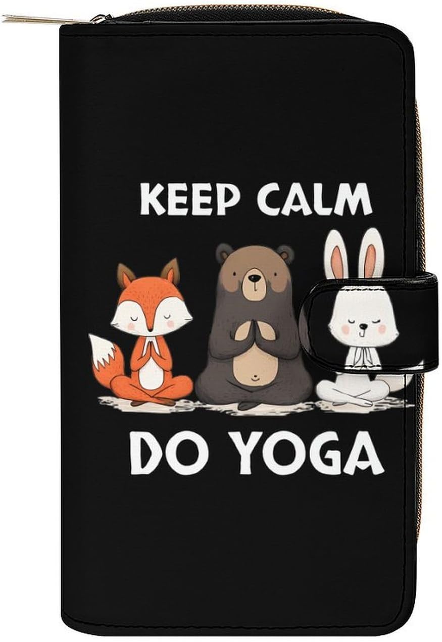 Keep Calm Do Yoga Women's Long Wallets Leather Purse Fold Clutch Credit Card Holder