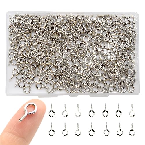 Image of 300 Pcs Small Eye Screws 6 x 12mm Mini Screw Eye Pin Peg Self Tapping Screws Hooks Ring for Arts Crafts Projects (YJY0)
