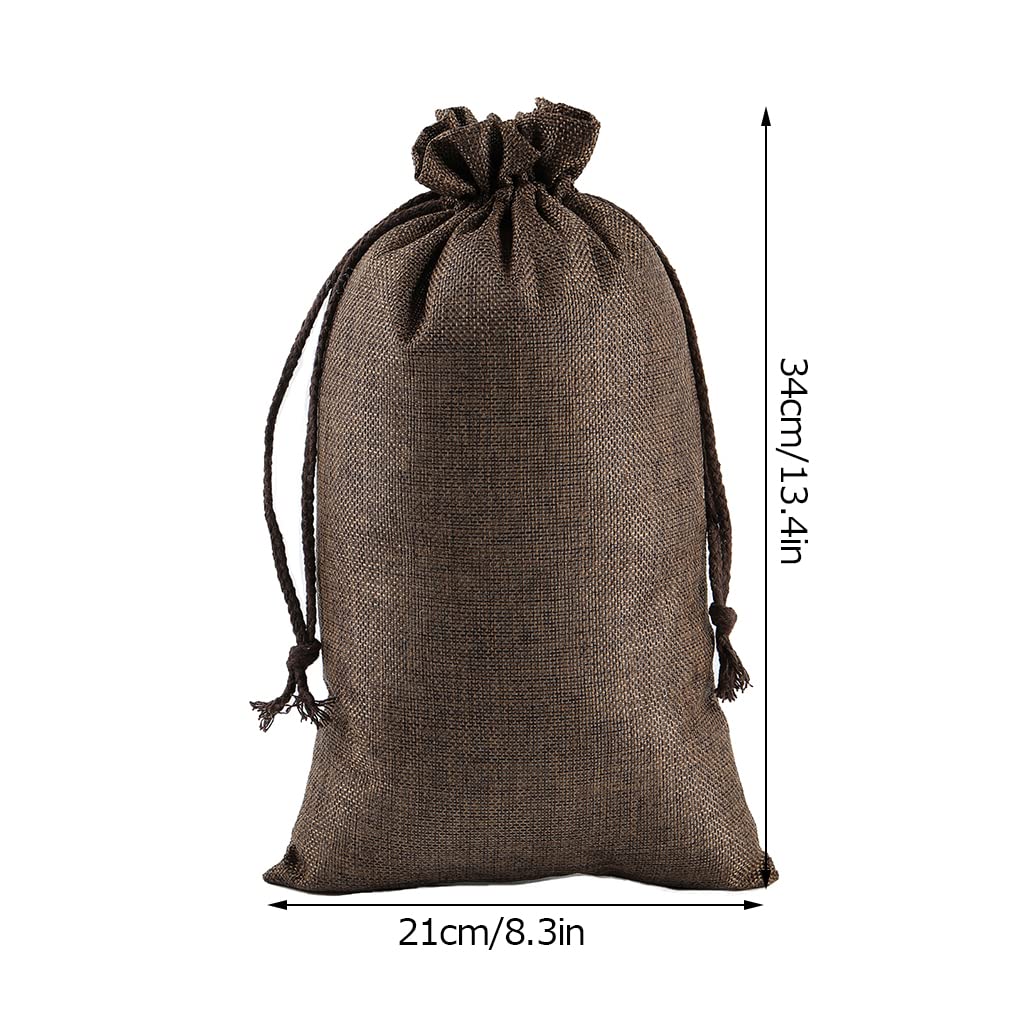 10 Stück Stoff-Beutel Jute Säckchen mit Zugband Geschenkbeutel Schmuck Candy Pouch Sackleinen Taschen Hochzeit Säckchen Schmucksäckchen Obst und Gemüsebeutel Deko-Beutel (Brown,21x34cm)