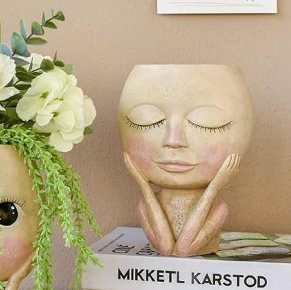 YWHWLX Face Planter Pot Head Planter - Cute Lady Face Succulent Planters for Indoor and Outdoor Plants, Resin Vine Planters Funny Head Plant Pot for Home Garden (Corlor A) by YWHWLX - Image 9