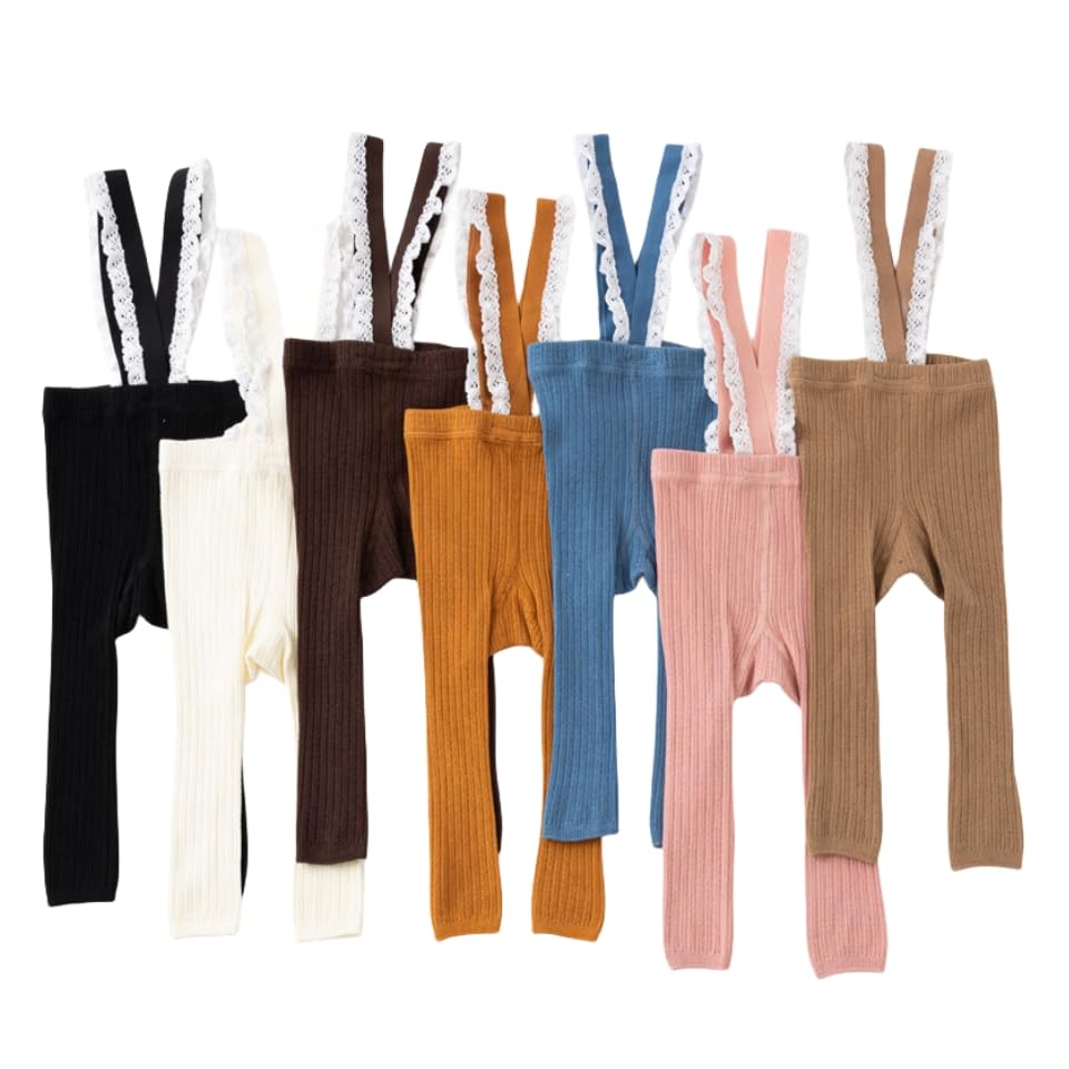 BGMINGYI Baby Girls Knit Leggings with Suspenders Toddler Boys Tights Long Pants(as1, Age, 0_Month, 1_Year, White Lace Suspenders)