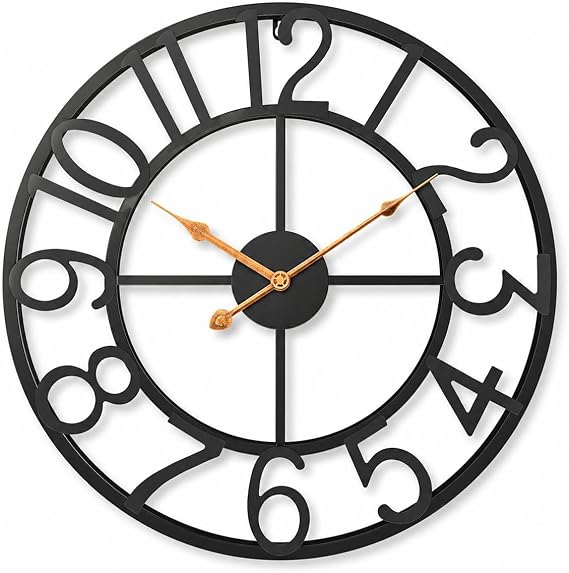 Pytha Sight Wall Clock for Living Room, 33.5cm Modern Black Metal Silent | Vintage Skeleton Decorative Design with Arabic Numerals, Non Ticking Wall Clock for Kitchen, Bedroom, Office and Fireplace