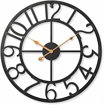 Pytha Sight Wall Clocks for Living Room,Big Modern Decorative Black 33.5cm Metal Arabic Numerals Silent Industrial Wall Clock for Office,Kitchen,Fireplace,Dining Room