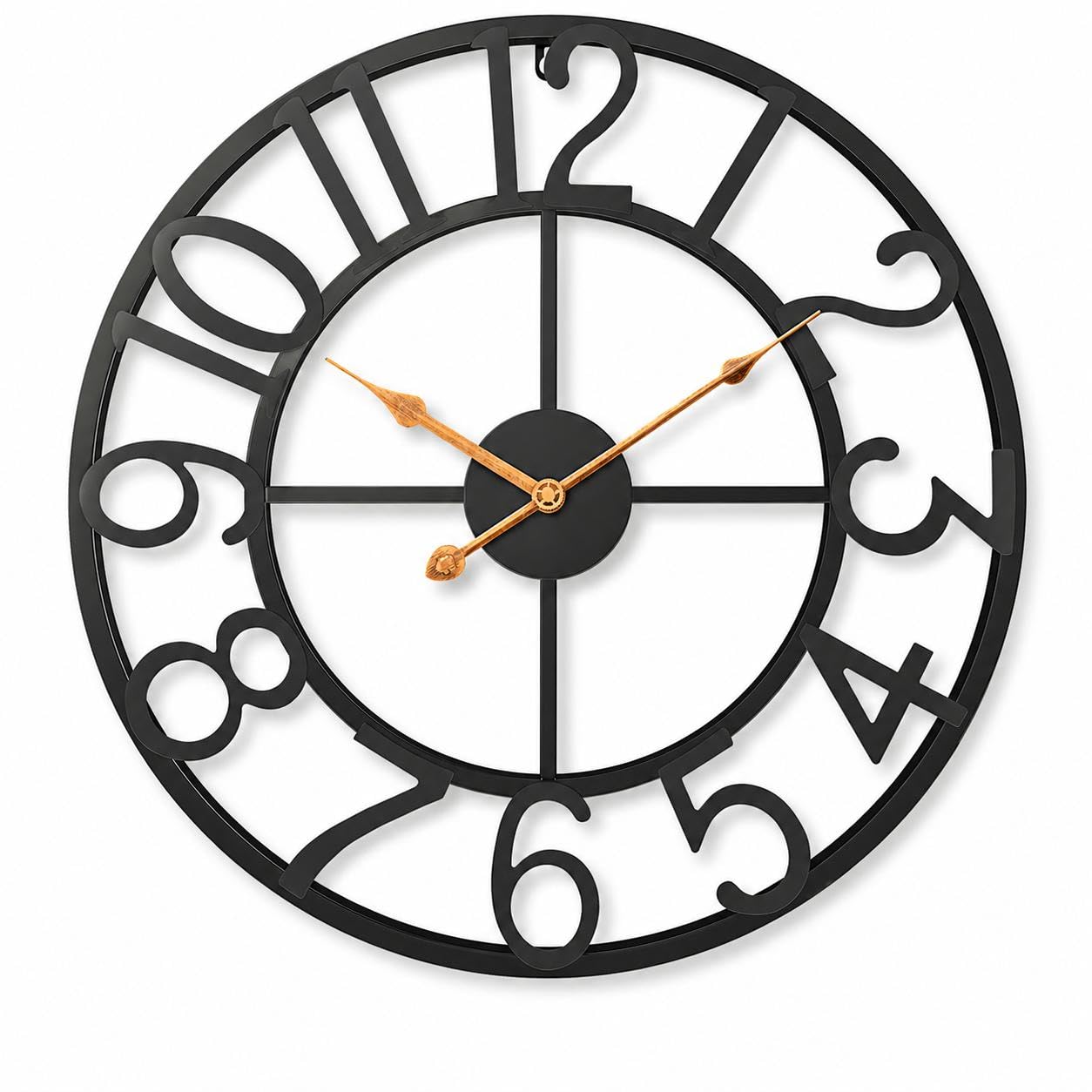 Pytha Sight Orologio da Parete Grande Moderno 50 cm in Metallo Nero | Orologio da Parete Vintage con Grandi Numeri Arabi, Silenzioso senza Ticchettio, Design Decorativo, per Soggiorno e Cucina