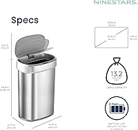 Vista 4 de Ninestars DZT-50-49 Automatic Touchless Motion Sensor Oval Trash Can with Black Top, 13 gallon/50 L, Stainless Steel